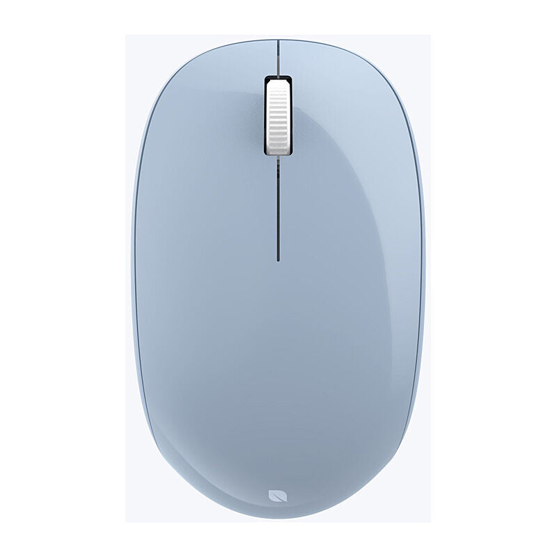 Incase Designed by Microsoft Bluetooth Mouse in Pastel Blue, top view showing the scroll wheel on a light grey background