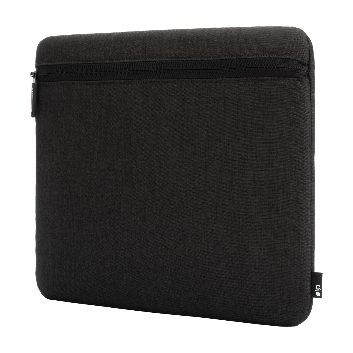 Incase Carry Zip Sleeve for 13-inch laptops in black, angled three-quarter view, studio cut-out on a plain background