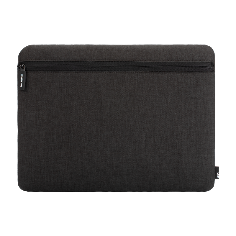 Incase Carry Zip Sleeve for 13-inch laptops in black, front view with the zip running along the top, on a plain background