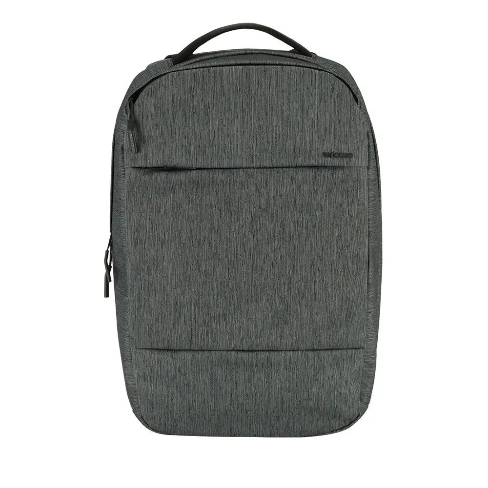 Incase City Compact Backpack in Heather Black, front view on a plain white background