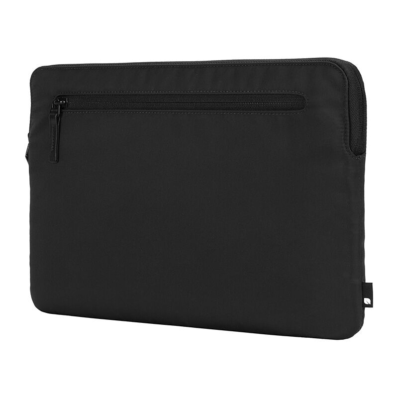 Black Incase Compact Sleeve in Flight Nylon, front three-quarter view on a plain white background, showing the zippered front pocket
