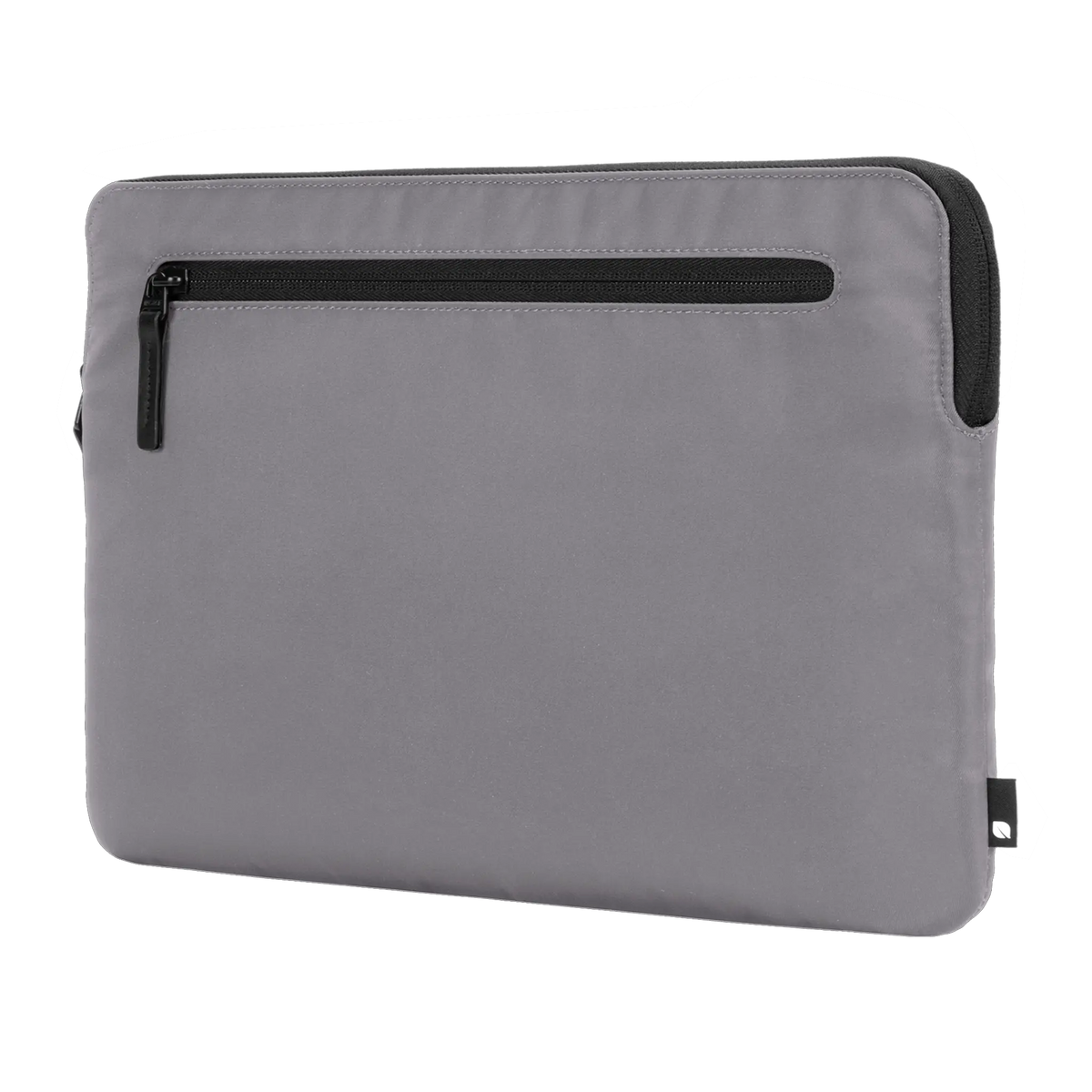 Conte Grey Incase Compact Sleeve in Flight Nylon with a black zippered front pocket, angled view on a plain background