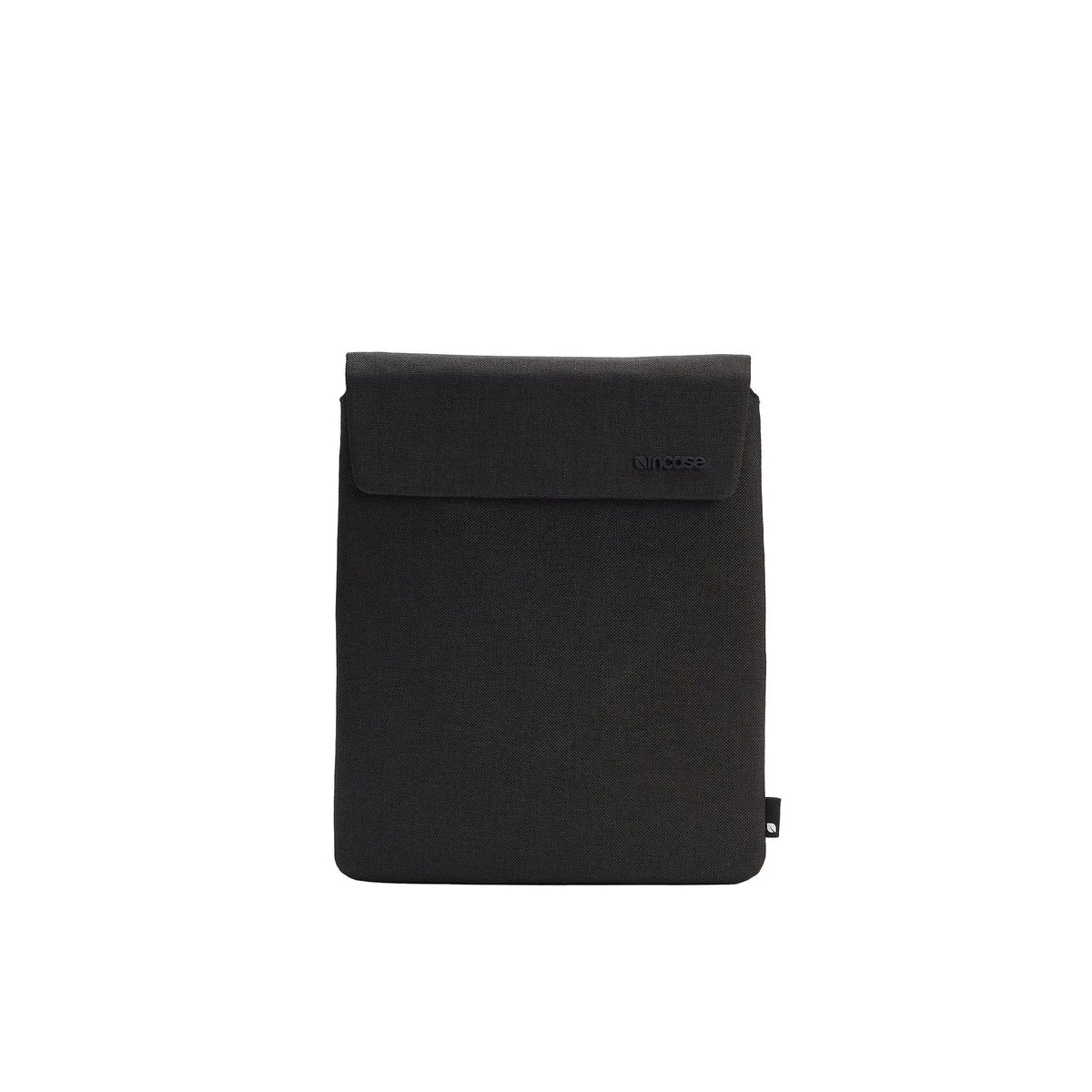 Front of the black Crosstown tablet sleeve showing the magnetic flap pocket, on a plain white background