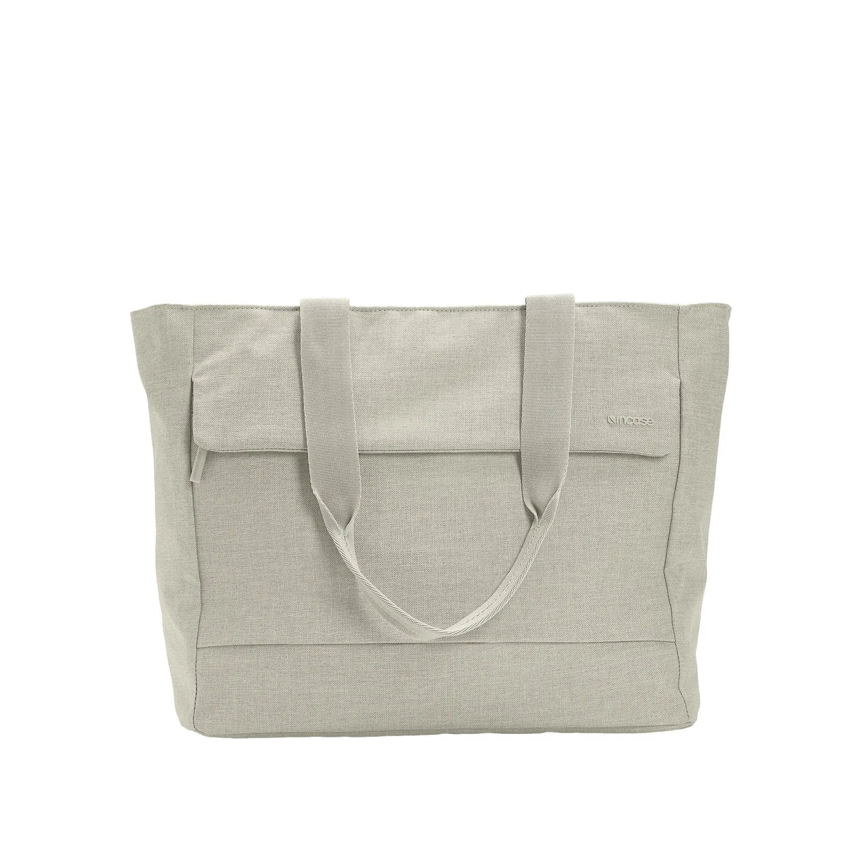 Other side of the Limestone Crosstown Tote on a white background, with the handles folded down