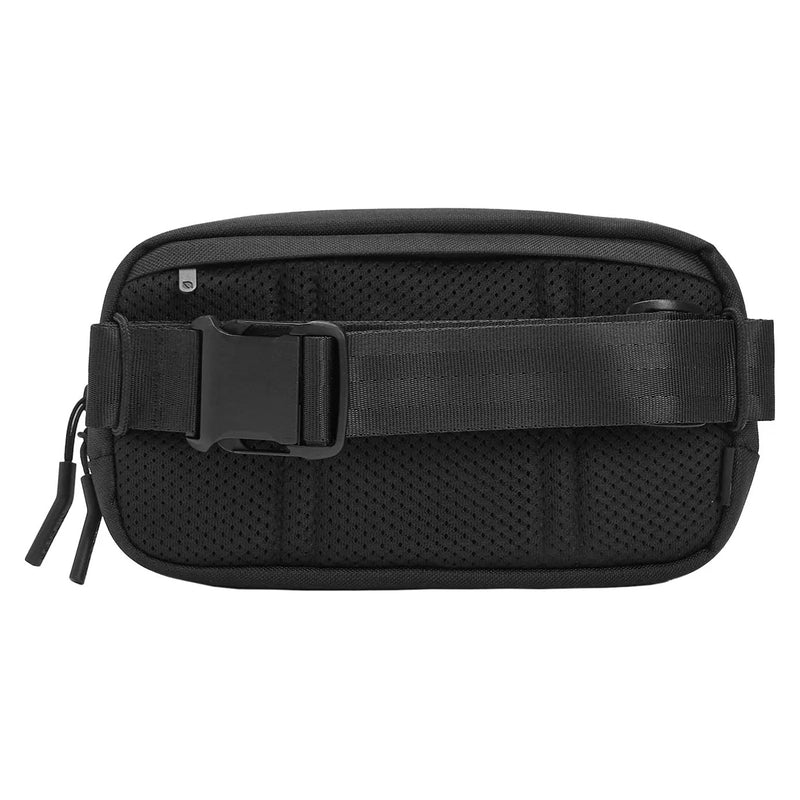 Rear view of the sling displaying the breathable mesh padding across the back panel together with the adjustable strap and buckle designed for comfort during extended wear.