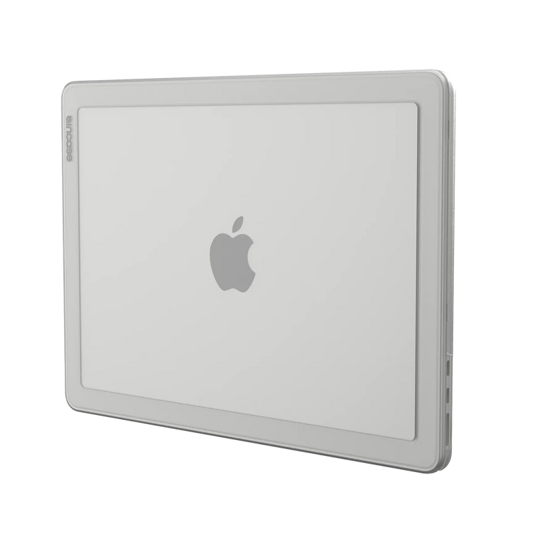 Incase Edge Hardshell in Clear fitted to a 13-inch MacBook Air, shown closed at an angle on a plain background