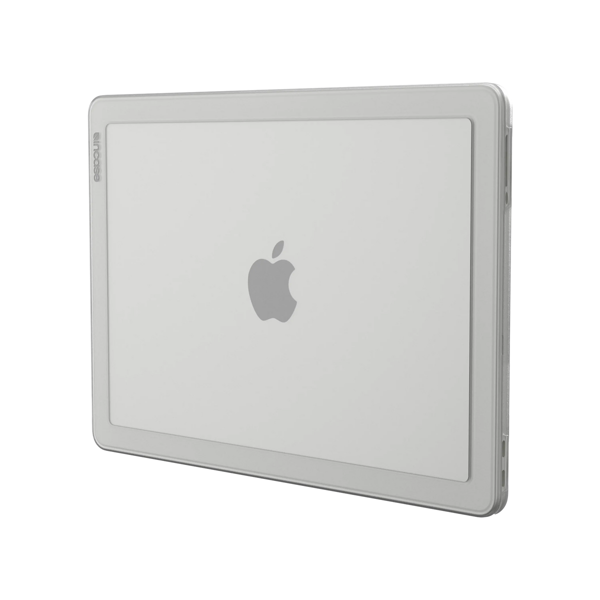 Incase Edge Hardshell in Clear on a 13-inch MacBook Neo, angled view of the closed lid on a plain background