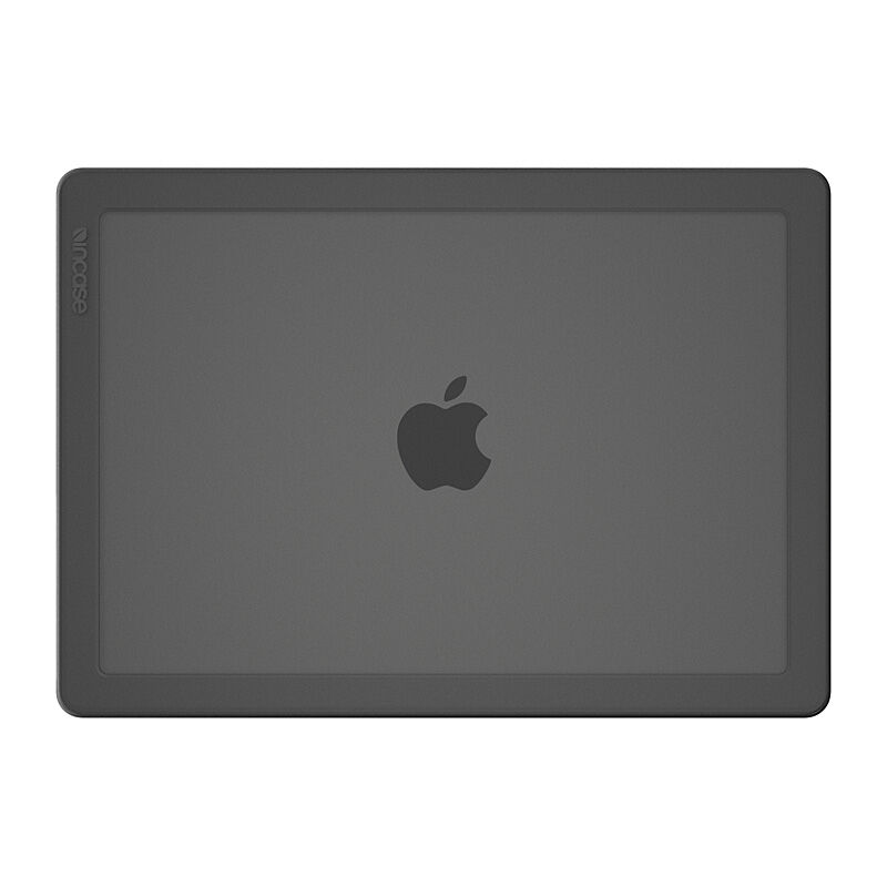 Black Edge Hardshell lid seen straight on, with the Apple logo visible through the tinted matte shell