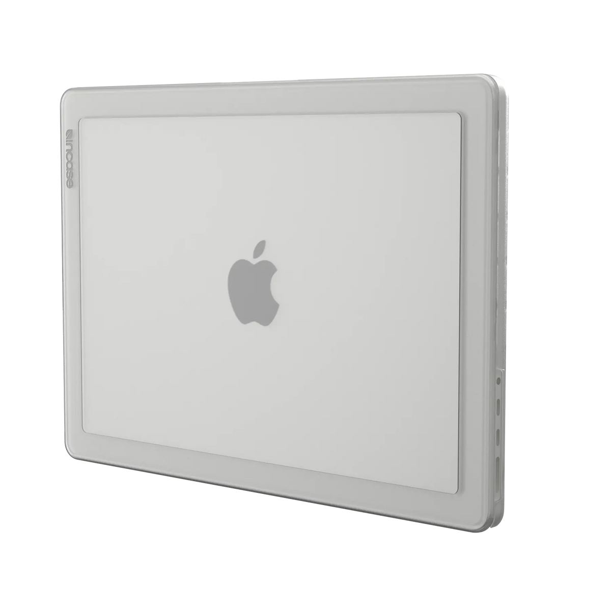 Incase Edge Hardshell in Clear fitted to a 14-inch MacBook Pro, shown closed at an angle on a plain background