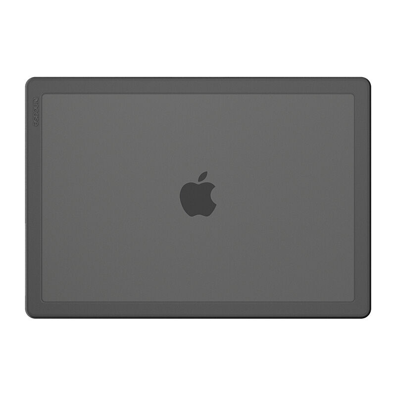 Black Edge Hardshell lid seen straight on, with the Apple logo visible through the tinted matte shell