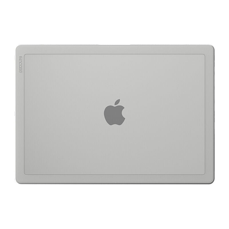 Clear Edge Hardshell lid seen straight on, with the Apple logo visible through the matte shell
