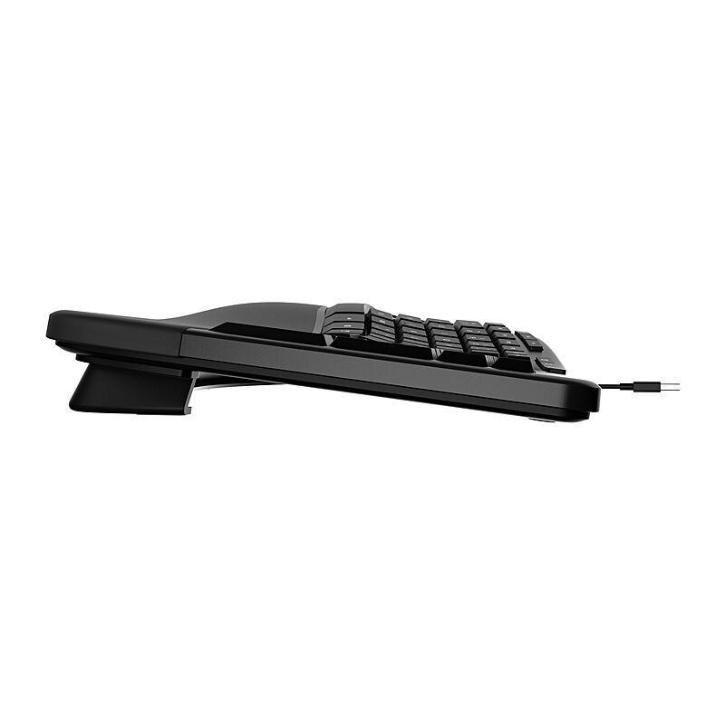 Incase Designed by Microsoft Ergonomic Keyboard in black, side profile showing the riser fitted at the front