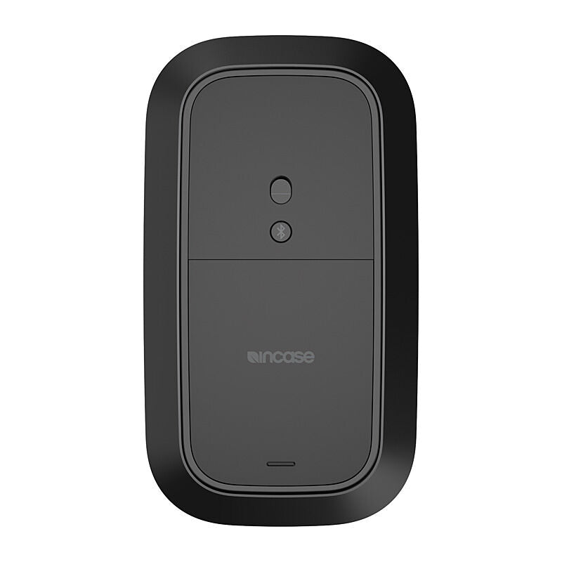 Underside of the Incase Designed by Microsoft Modern Mobile Mouse in black showing the Incase logo and Bluetooth button
