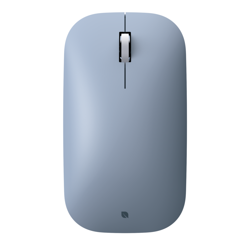 Incase Designed by Microsoft Modern Mobile Mouse in light blue, top view showing the metal scroll wheel