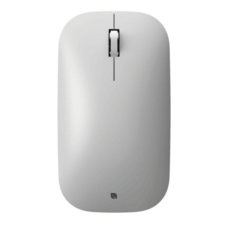 Incase Designed by Microsoft Modern Mobile Mouse in platinum light grey, top view showing the metal scroll wheel