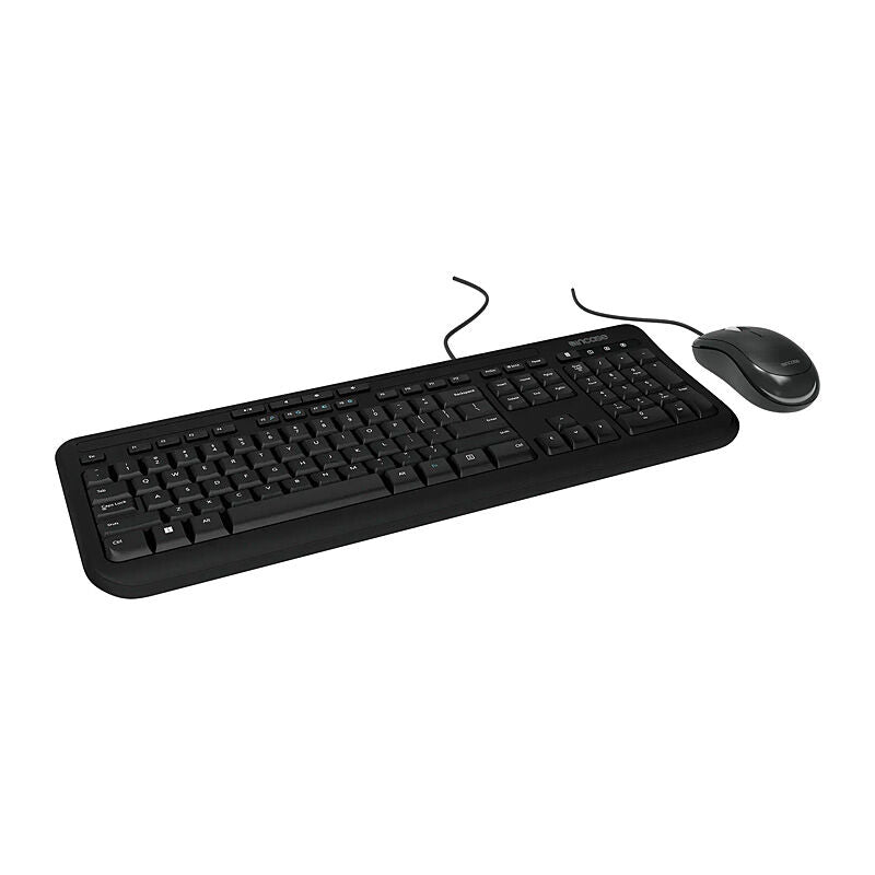 Incase Designed by Microsoft Wired Desktop 600 black keyboard and mouse from an angled three-quarter view