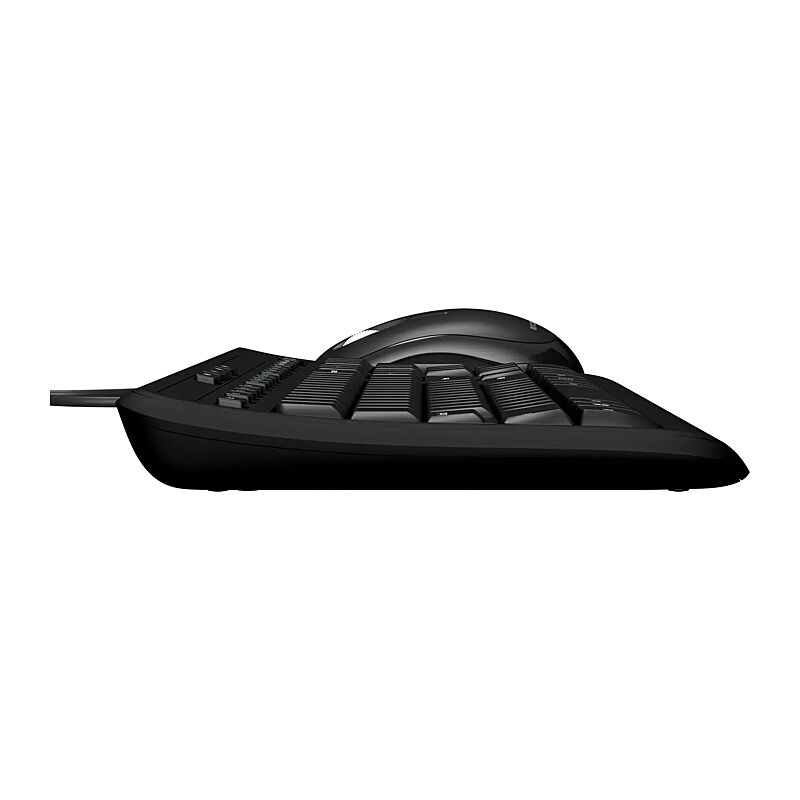 Incase Designed by Microsoft Wired Desktop 600 keyboard and mouse in side profile showing the thin keyboard