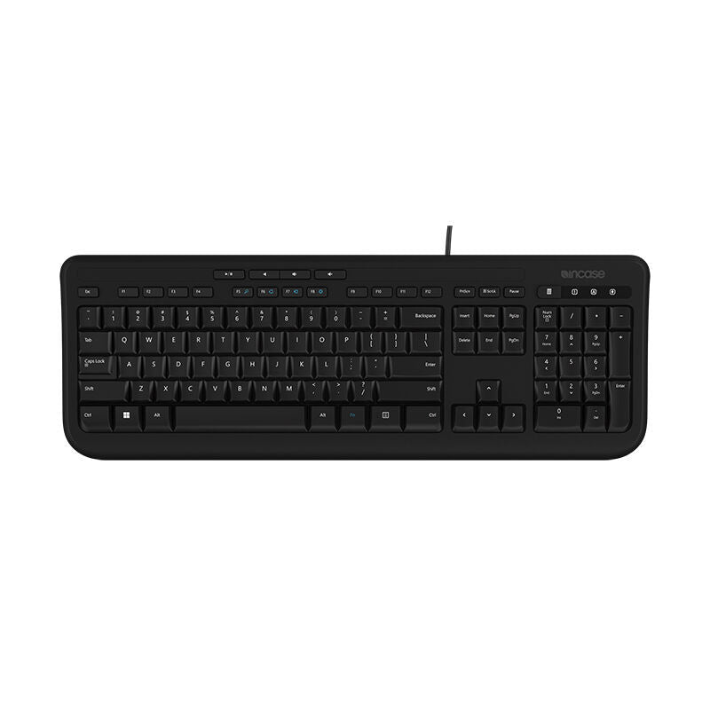 Incase Designed by Microsoft Wired Keyboard 600 in black, top view on a plain white background showing the full number pad