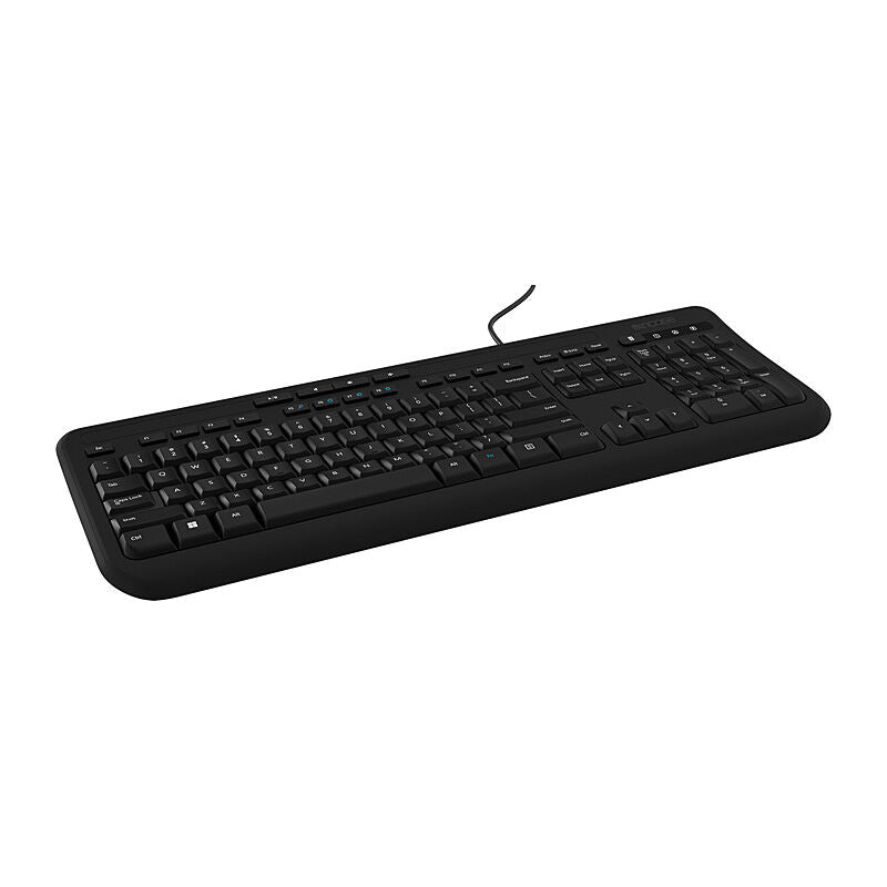 Incase Designed by Microsoft Wired Keyboard 600 in black from an angled three-quarter view with its cable
