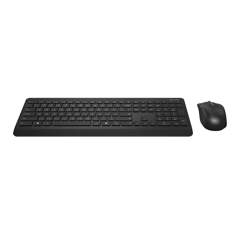 Incase Designed by Microsoft Wireless Desktop 900 black wireless keyboard and mouse, top view on a plain white background