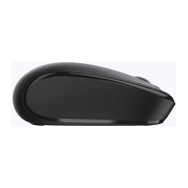 Incase Designed by Microsoft Wireless Mobile Mouse 1850 in black, side profile showing the compact shape on a light grey background