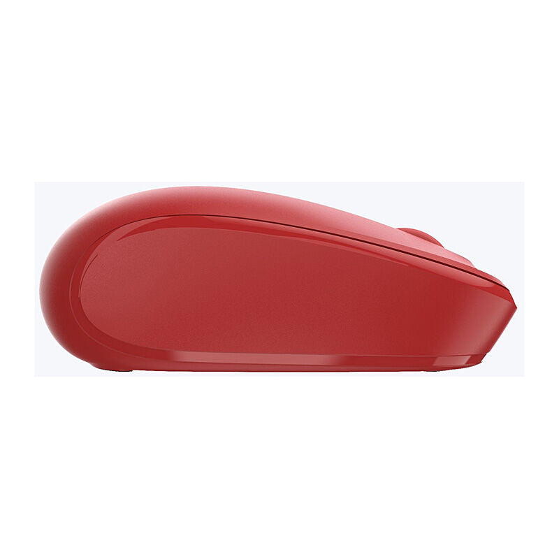 Incase Designed by Microsoft Wireless Mobile Mouse 1850 in flame red, side profile showing the compact shape on a light grey background