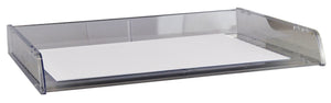 Italplast A3 Document Tray in clear I90CLR, wide low tray holding a sheet of white paper
