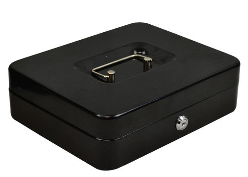 Italplast Deluxe Metal Cash Box 10 Inch 6 Compartment Black (I 10BLK), secure cash box with coin tray, lock and keys for retail and office