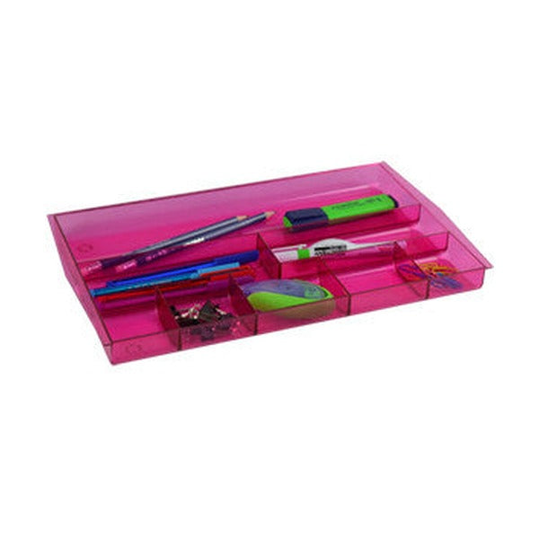 Italplast Drawer Tidy Tinted Pink (I 70TPK), tinted pink plastic drawer organiser for stationery and small office supplies, Australian made