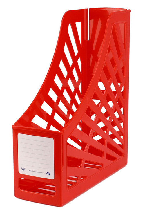 Italplast Magazine Stand Red (I 160RED), plastic document stand with front and rear label panels, A4 and Foolscap, Australian made