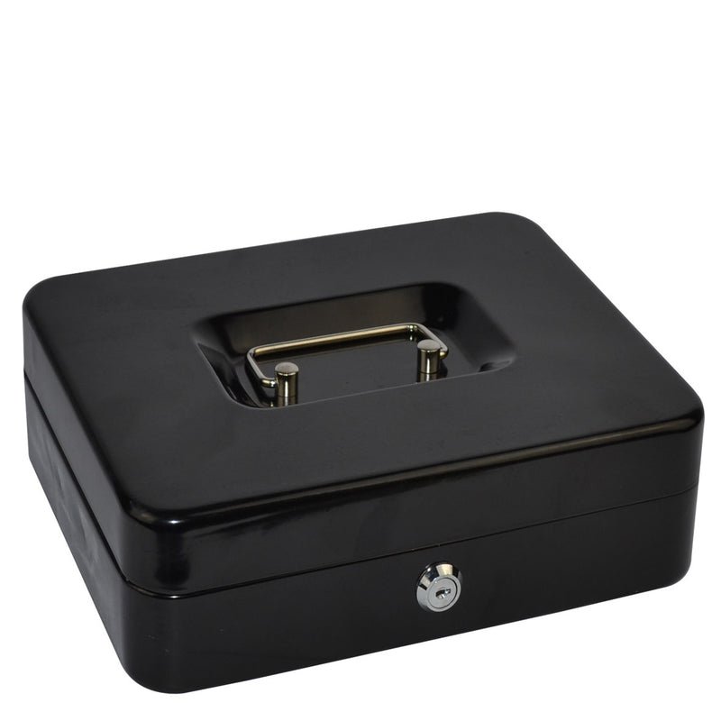 Italplast 10 Inch Metal Cash Box I10 in black with carry handle and key lock