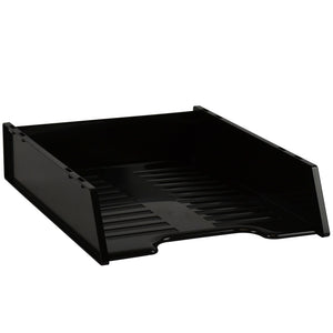 Italplast Multi-Fit Document Tray A4 in black I 60BLK, angled view of the empty tray showing the ribbed base and front cut-out