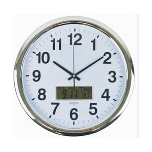 Italplast Round Wall Clock 43cm with LCD Display Chrome (I 394) — Australian made Italplast product