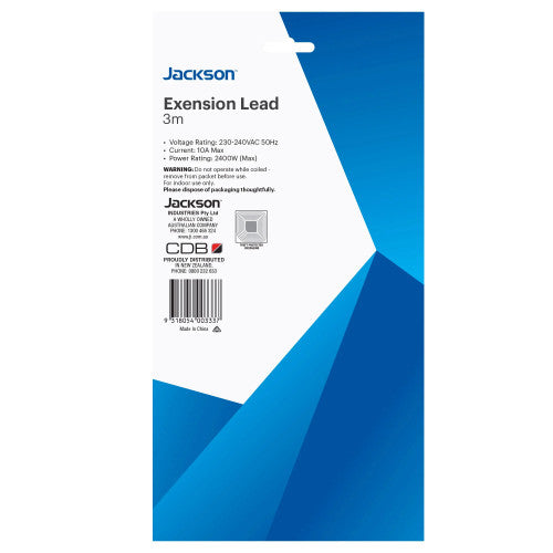 Jackson 3 Metre 240VAC Mains Power Extension Lead White