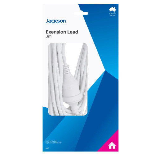 Jackson 3 Metre 240VAC Mains Power Extension Lead White