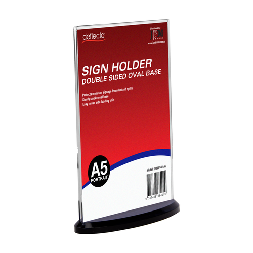Deflecto Double Sided Oval Base Sign Holder A5 Portrait