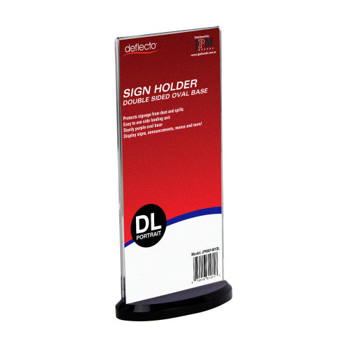 Deflecto Double Sided Oval Base Sign Holder DL Portrait