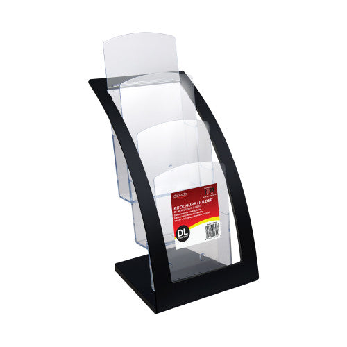 Deflecto 3 Pocket 3 Tier Curved Brochure Holder DL Black Clear