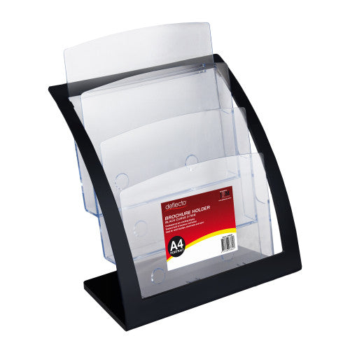 Deflecto 3 Pocket 3 Tier Curved Brochure Holder A4 Black Clear