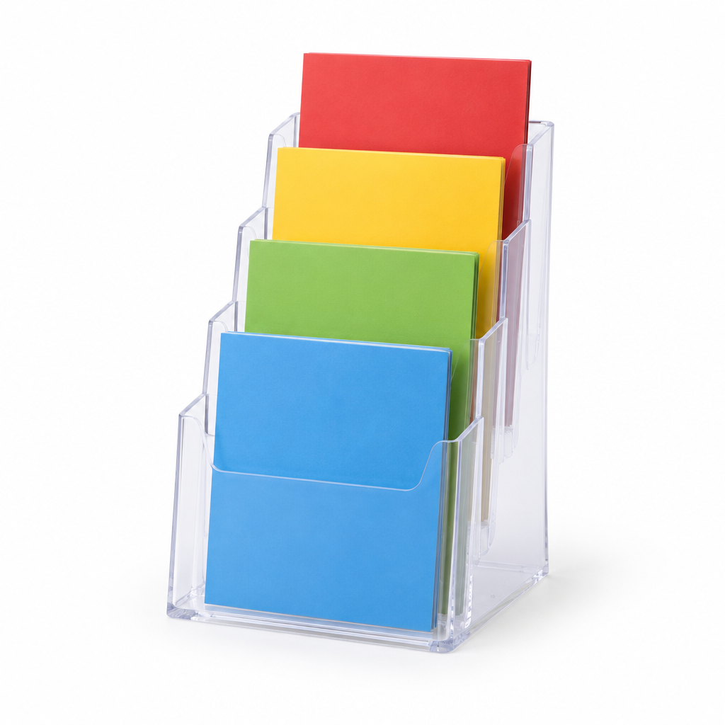 AI generated illustration of Deflecto Blueprint 4 Tier Brochure Holder A5. Actual product may differ.