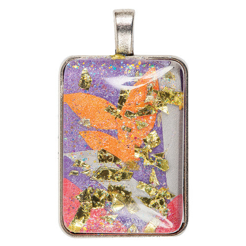 Creative School Supply Rectangle Pendant Cabochon Settings Silver Pack of 30
