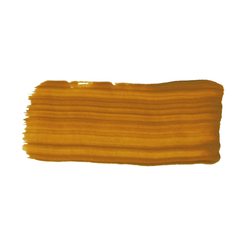 Brushed swatch of Jo Sonja's Raw Sienna acrylic showing a golden ochre brown