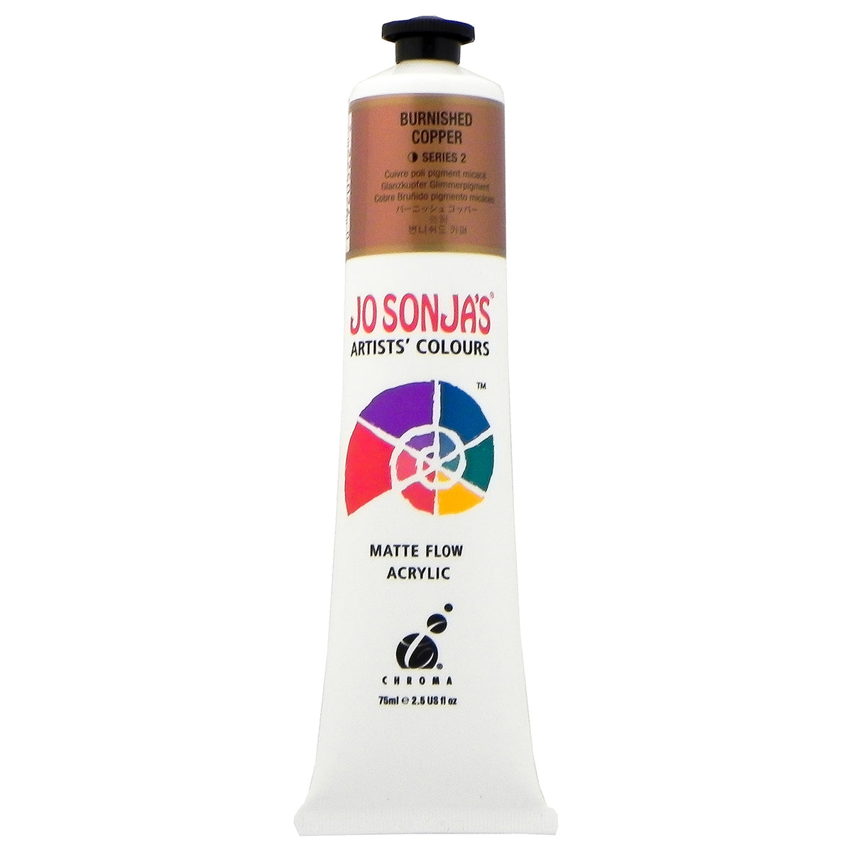 Jo Sonja's Matte Flow Acrylic Burnished Copper 75ml tube with bronze label band reading Series 2