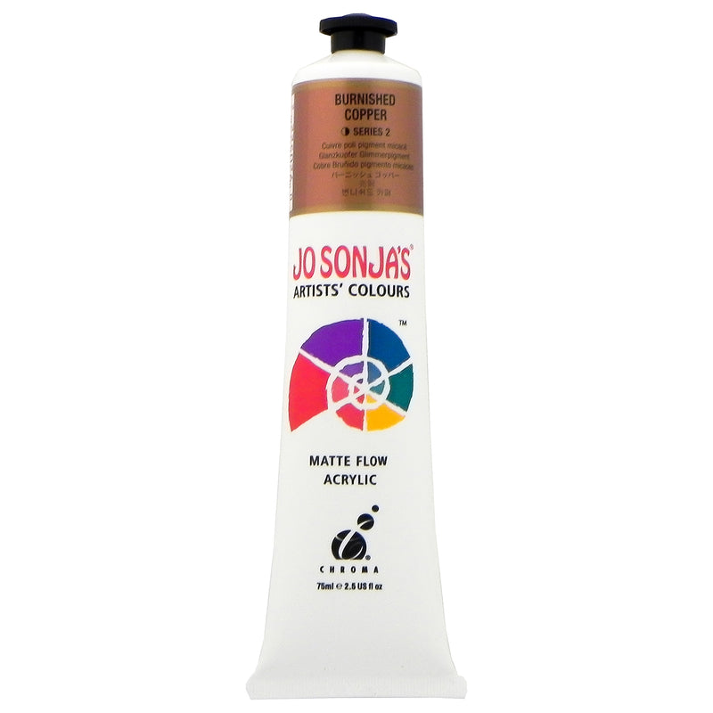 Jo Sonja's Matte Flow Acrylic Burnished Copper 75ml tube with bronze label band reading Series 2