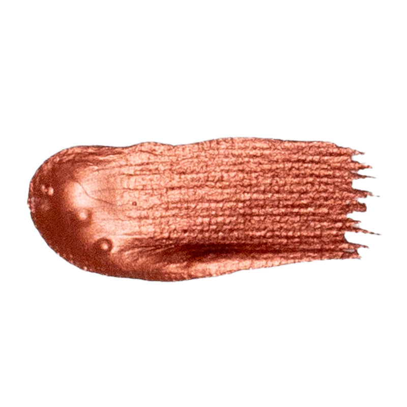 Swatch of Jo Sonja's Burnished Copper showing shimmering metallic copper brush strokes