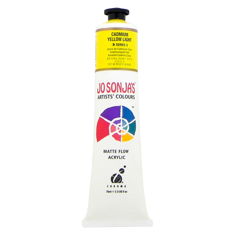 Jo Sonja's Matte Flow Acrylic Cadmium Yellow Light 75ml tube with bright yellow label band reading Series 3