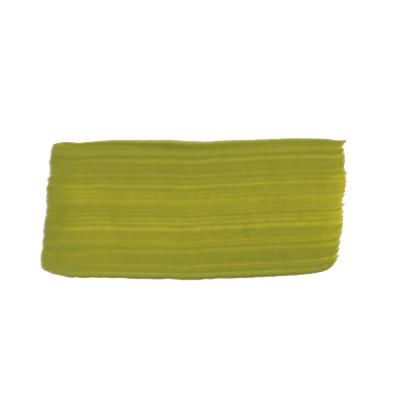 Brushed swatch of Jo Sonja's Moss Green acrylic showing a yellowish olive with a chartreuse lean