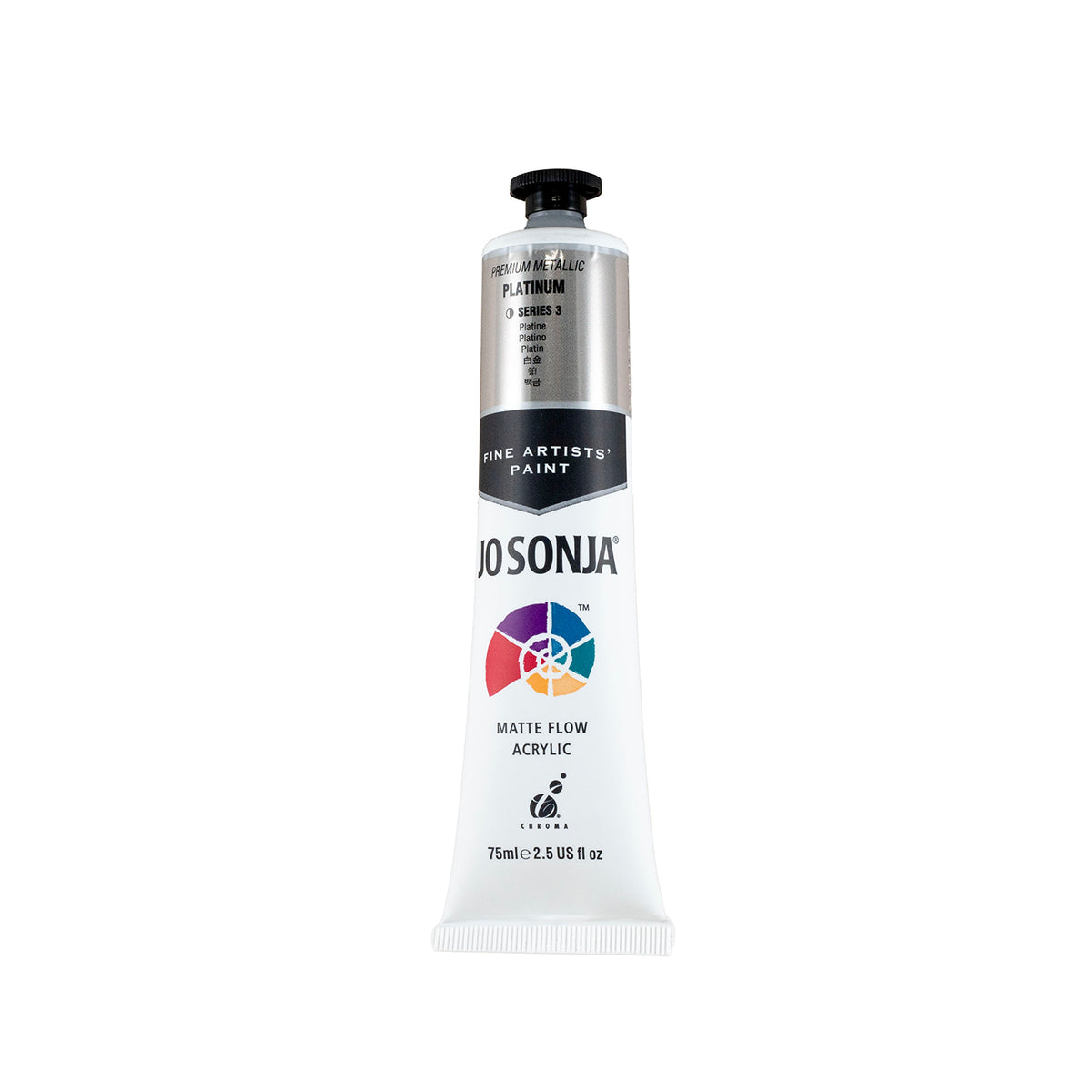 Jo Sonja Premium Metallic Platinum 75ml tube on a plain white background