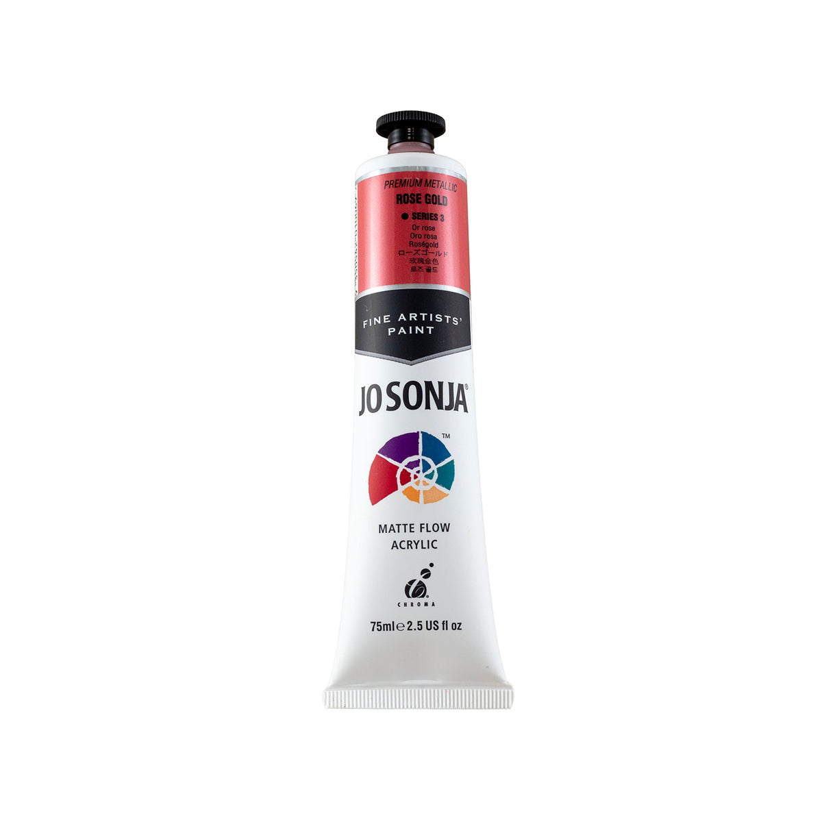 Jo Sonja Premium Metallic Rose Gold 75ml tube on a plain white background