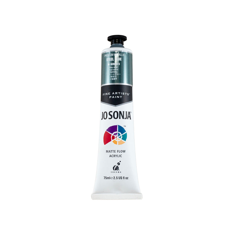 Jo Sonja Premium Metallic Steel Blue 75ml tube on a plain white background
